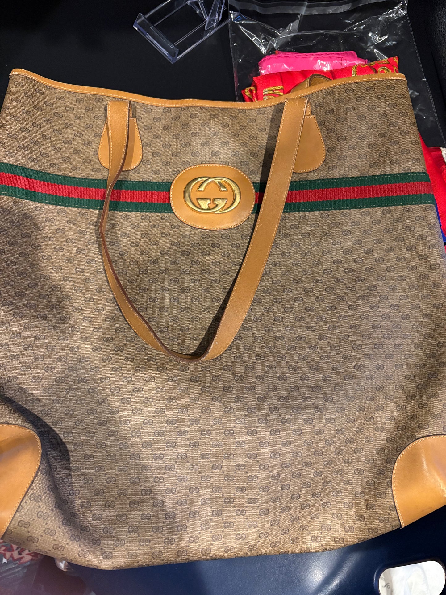 Gucci Large Canvas tote with Leather trim