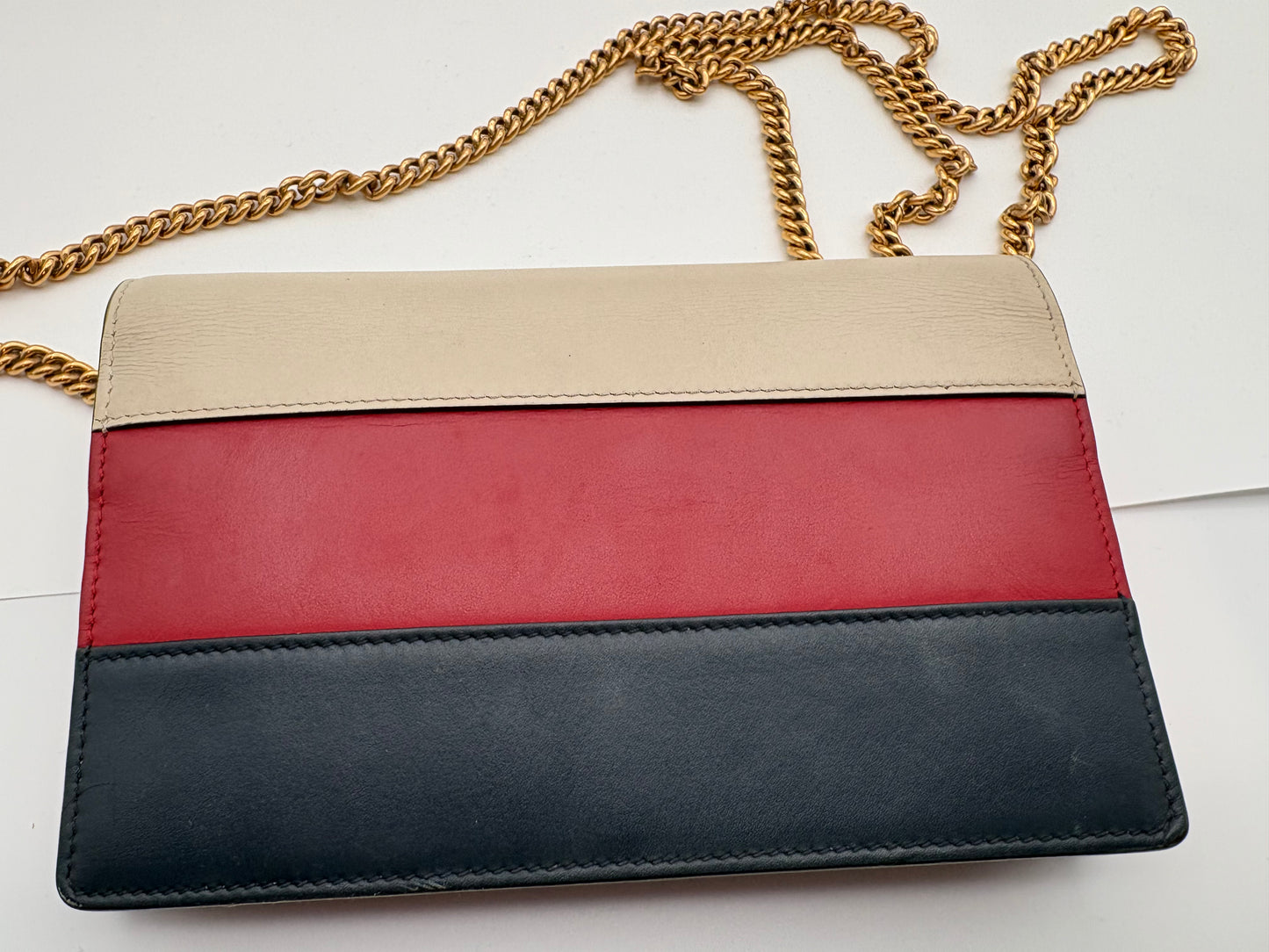 Gucci Queen Margaret Bee Chain Wallet / Crossbody Bag Tricolor Leather