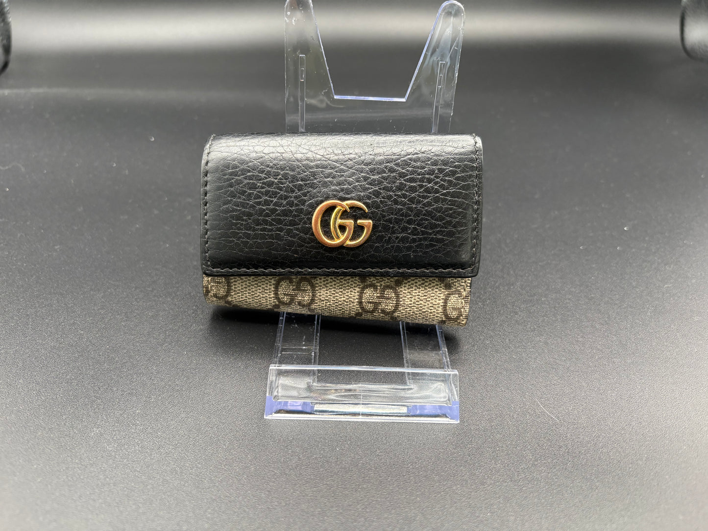Gucci Black Leather with Monogram Canvas Key Case