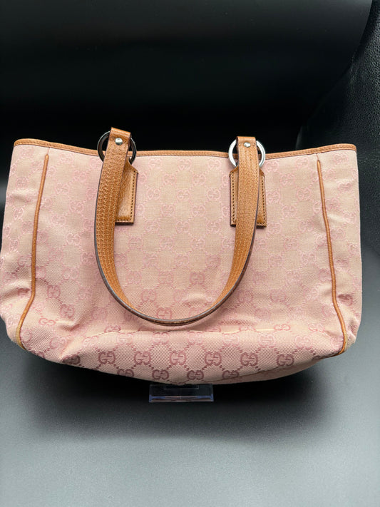 Gucci GG Monogram Tote – Pink Canvas with Leather Trim