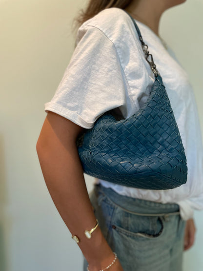 Napa Intrecchiato Small Shoulder Bag-Denim Blue