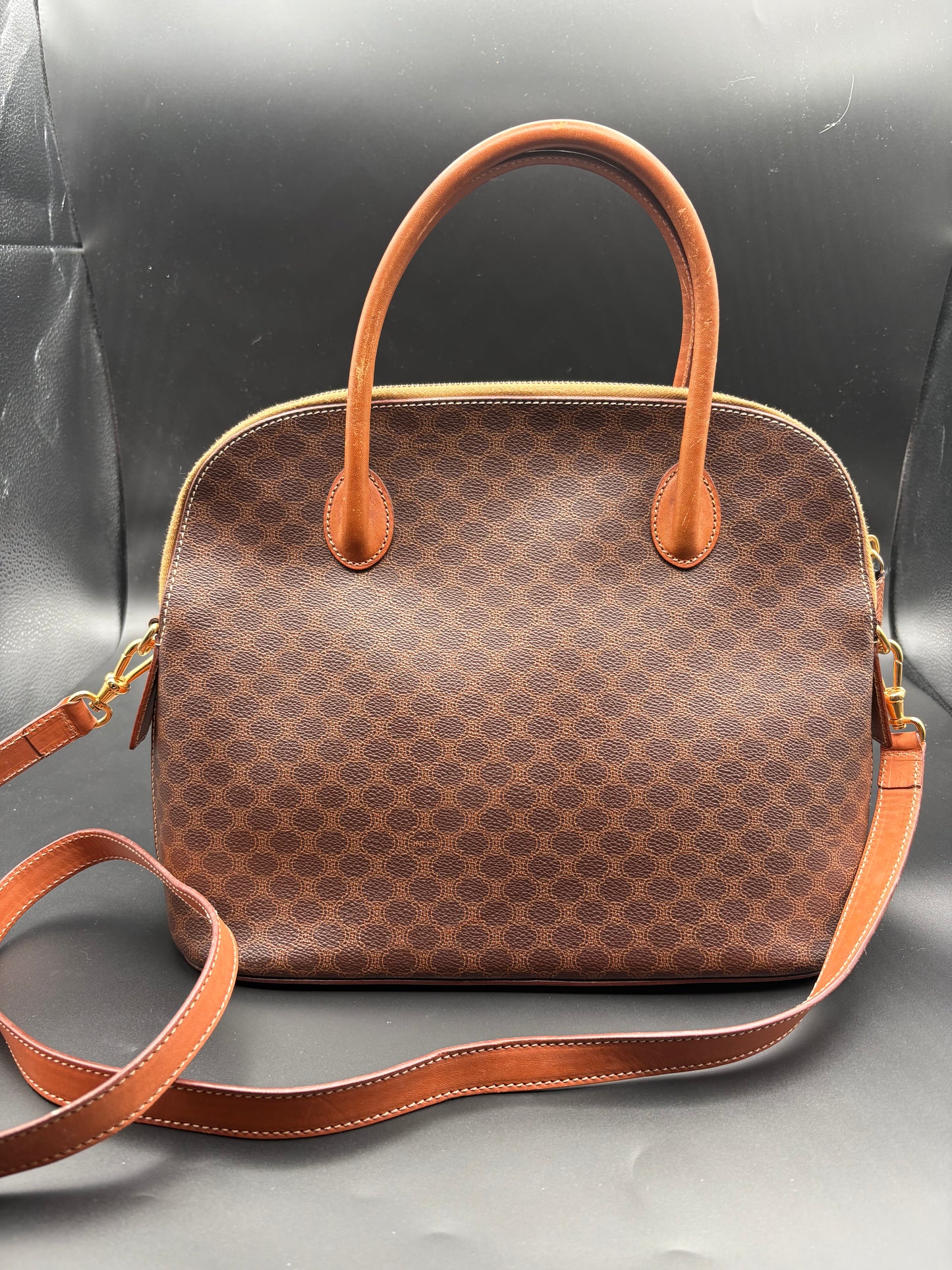 Celine Vintage Brown Macadam Two Way Handbag