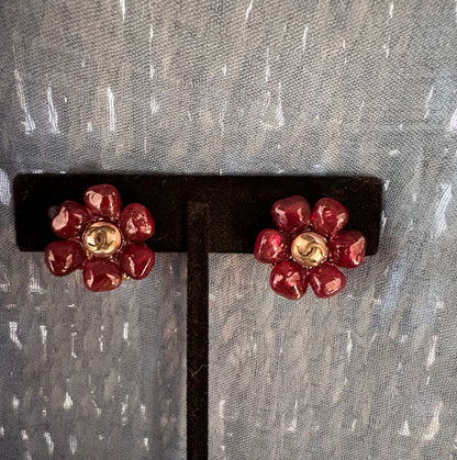 Chanel Camelia CC Earrings – Red Resin (Clip-On)