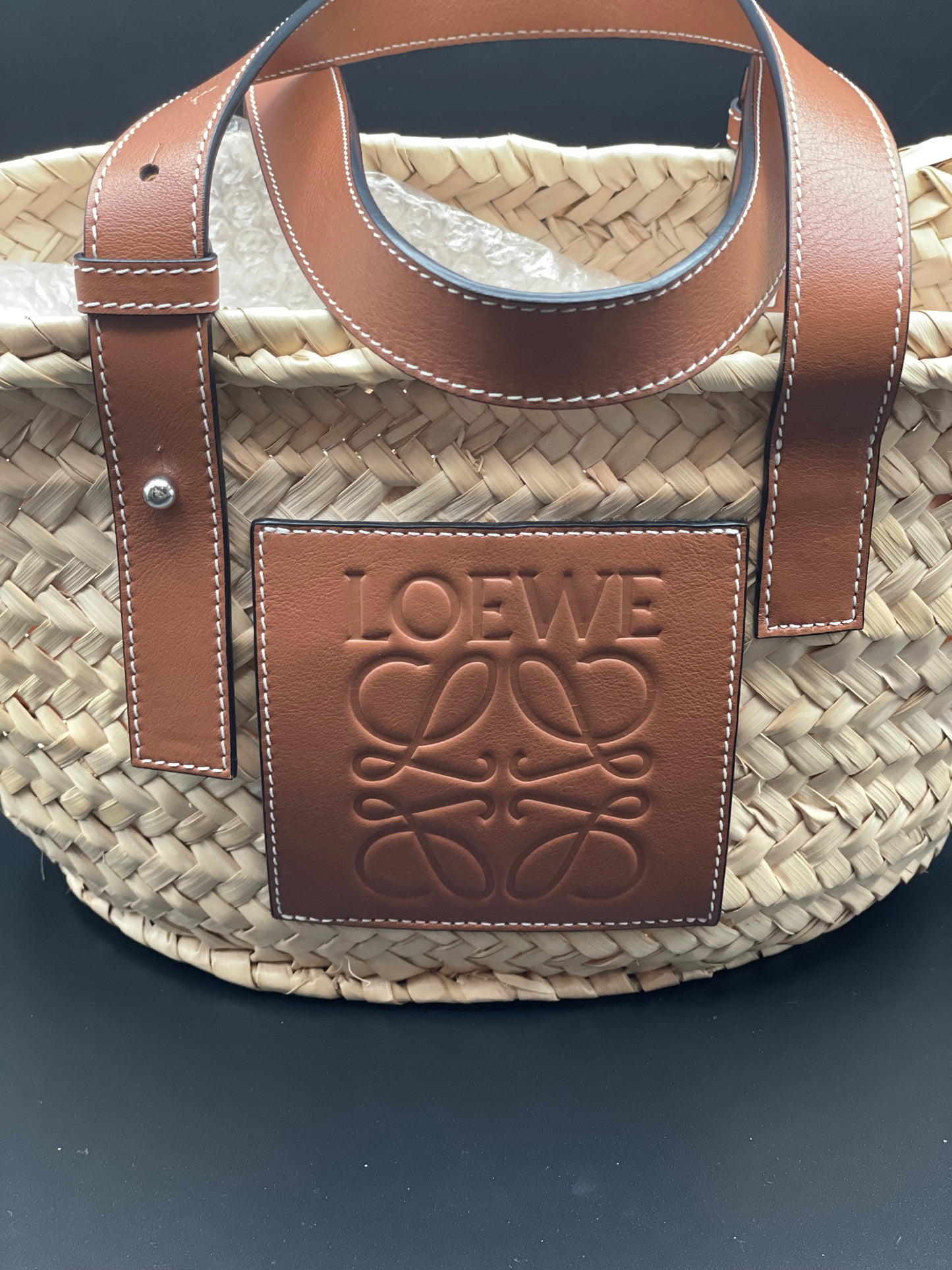 Loewe Raffia Small Basket Tote Natural Tan
