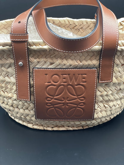 Loewe Raffia Small Basket Tote Natural Tan