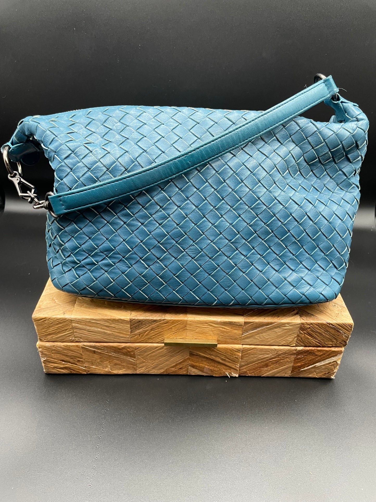 Napa Intrecchiato Small Shoulder Bag-Denim Blue