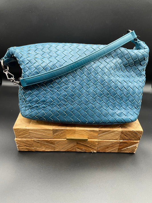 Napa Intrecchiato Small Shoulder Bag-Denim Blue