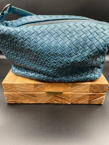 Napa Intrecchiato Small Shoulder Bag-Denim Blue