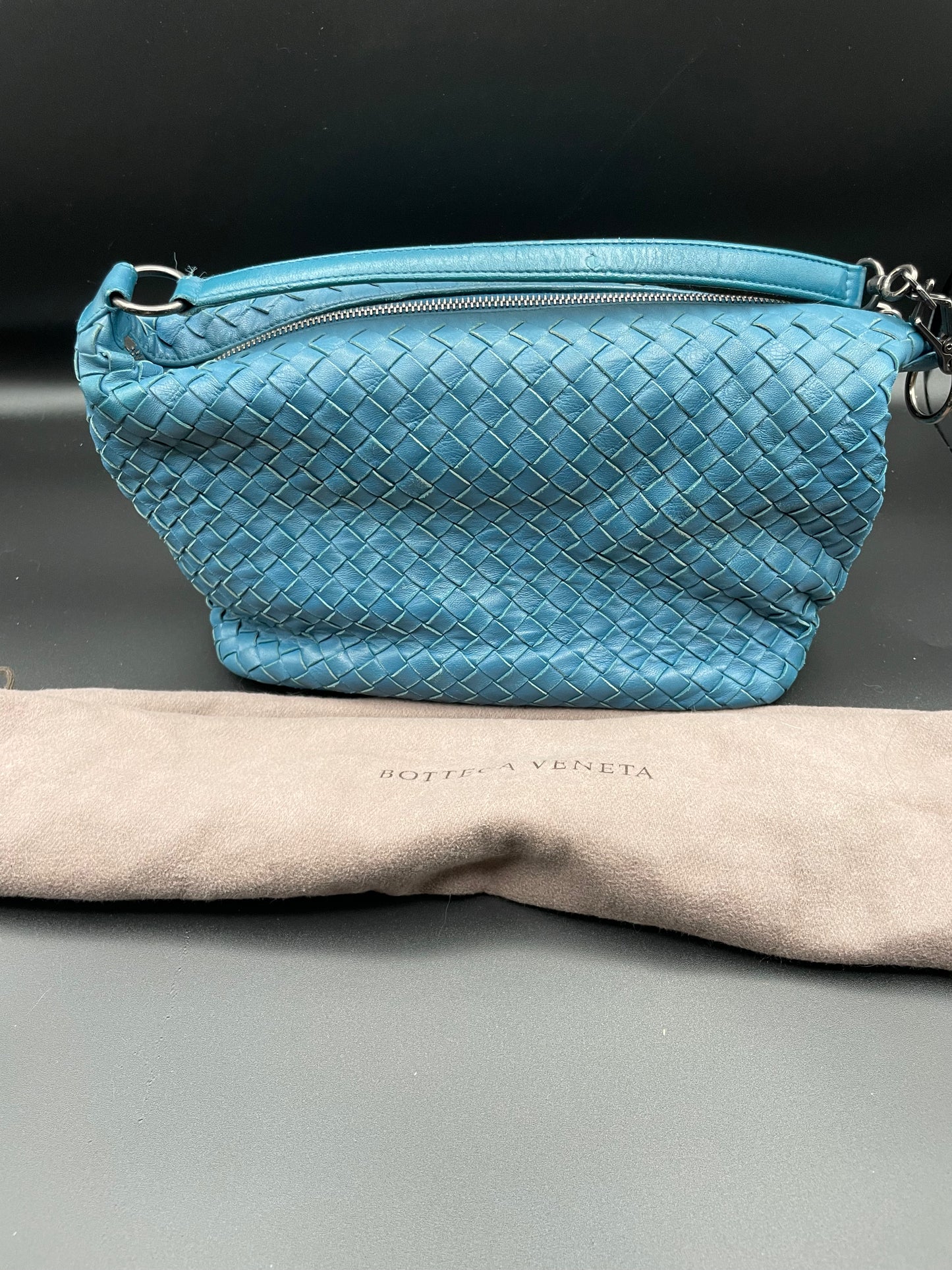 Napa Intrecchiato Small Shoulder Bag-Denim Blue
