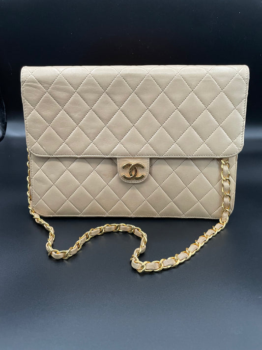 Chanel Quilted Beige Lambskin Shoulder Bag