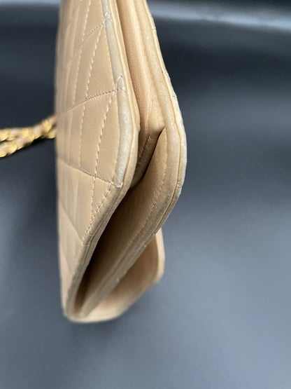 Chanel Quilted Beige Lambskin Shoulder Bag