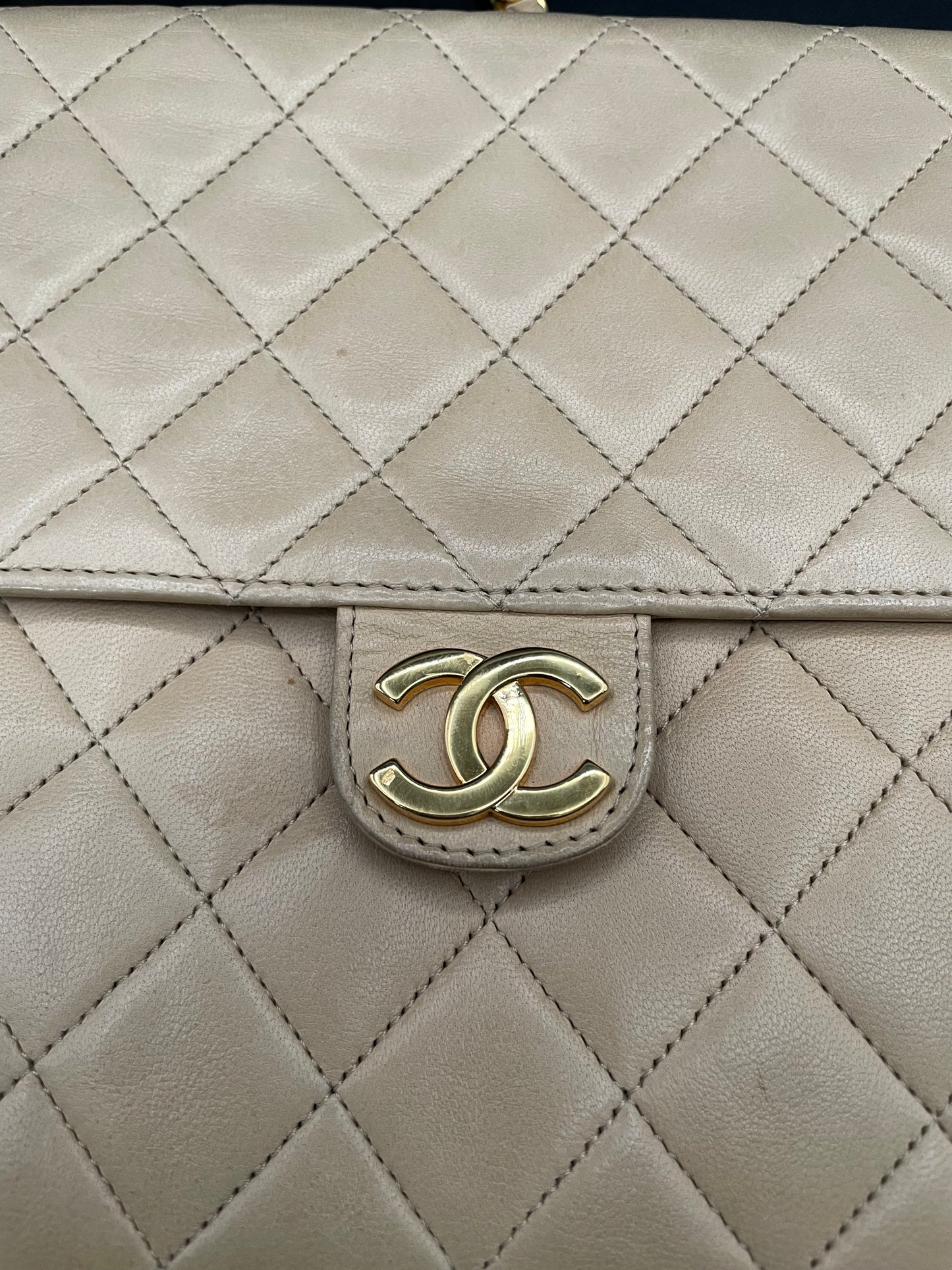 Chanel Quilted Beige Lambskin Shoulder Bag