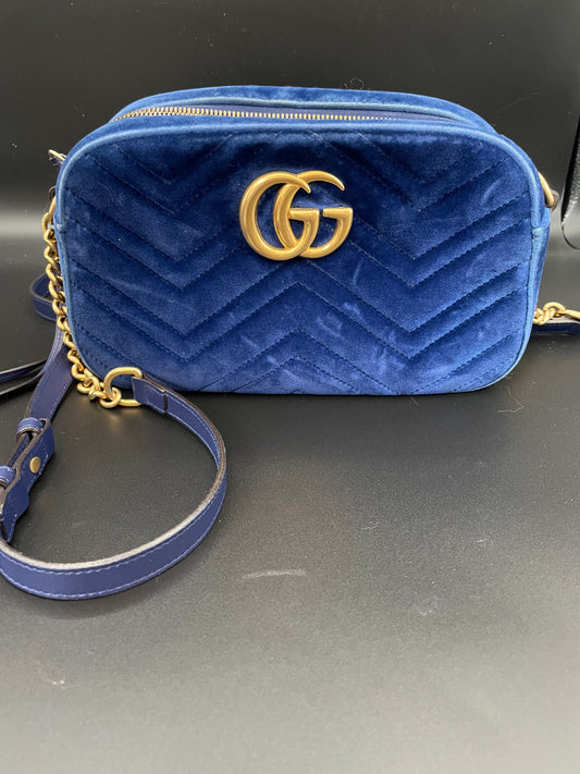 Gucci GG Marmont Matelasse Chain Shoulder bag Navy Velour and leather