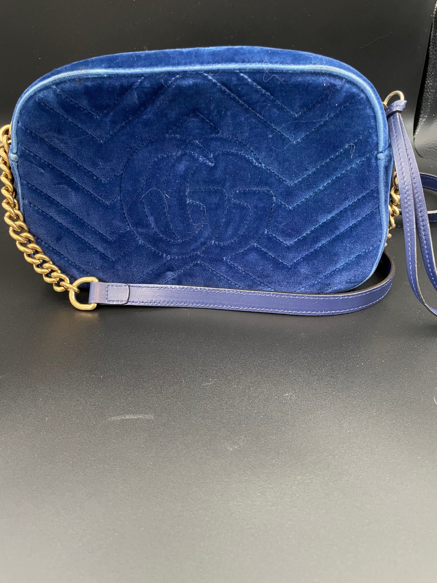 Gucci GG Marmont Matelasse Chain Shoulder bag Navy Velour and leather