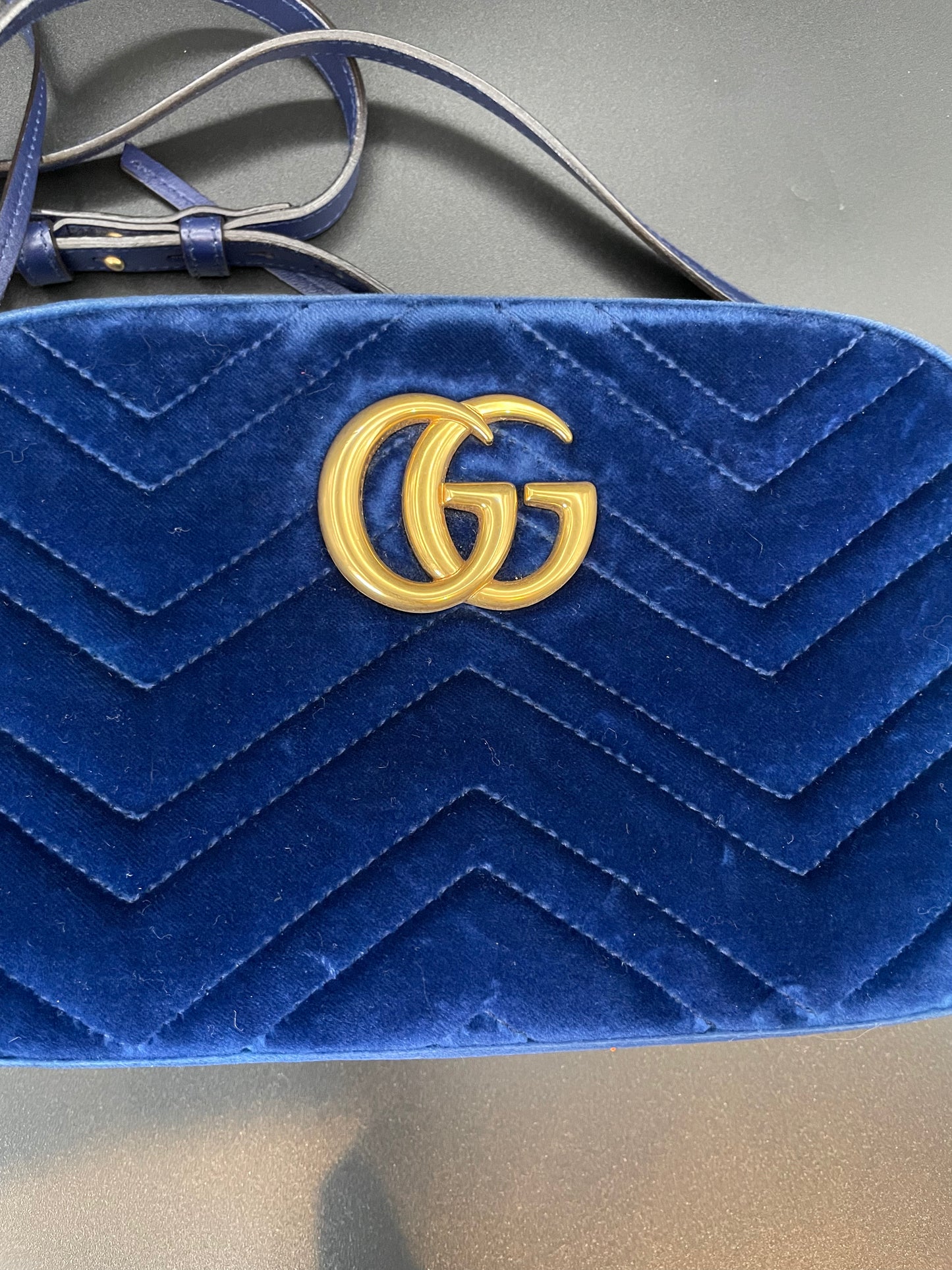 Gucci GG Marmont Matelasse Chain Shoulder bag Navy Velour and leather
