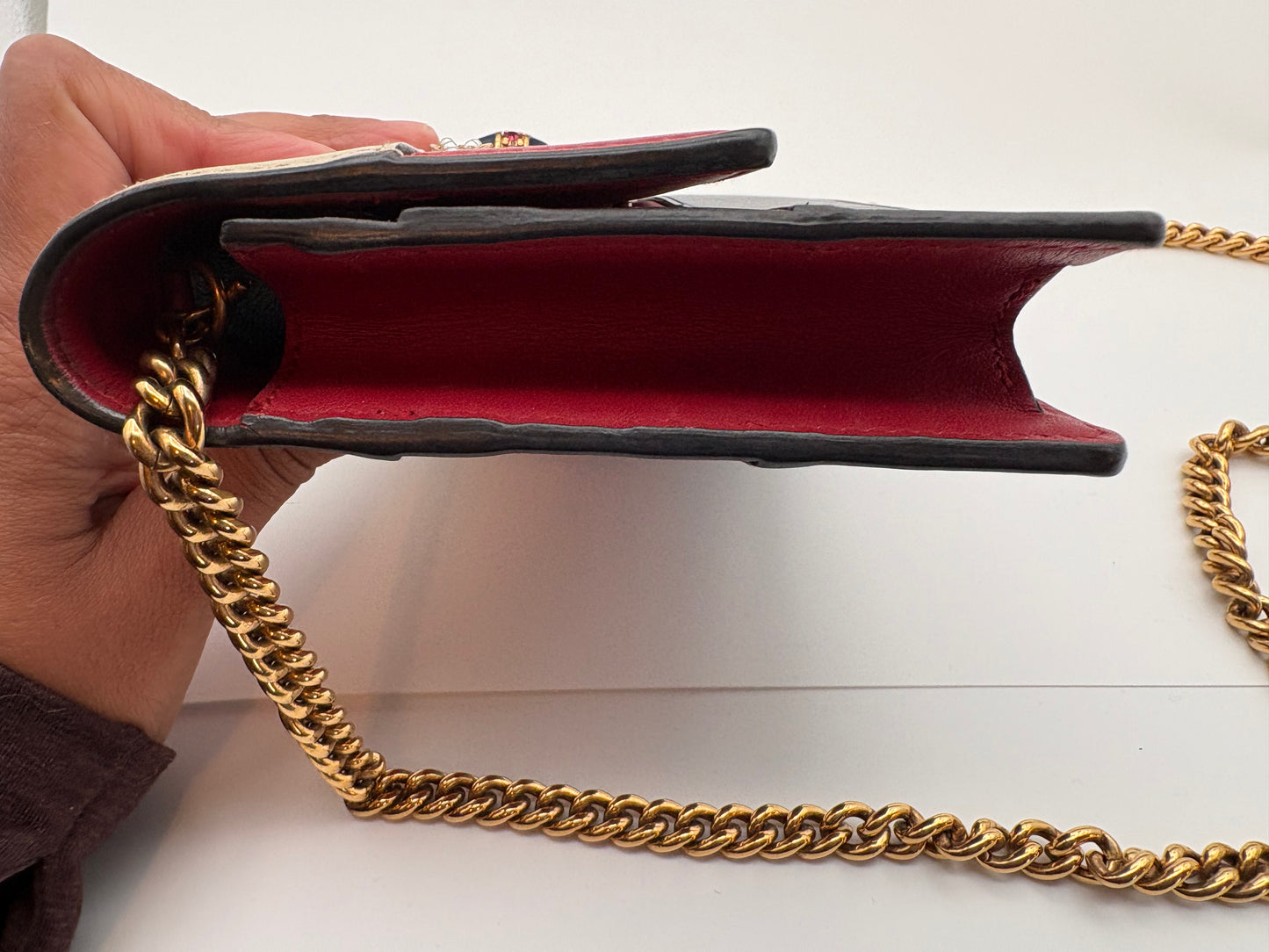 Gucci Queen Margaret Bee Chain Wallet / Crossbody Bag Tricolor Leather