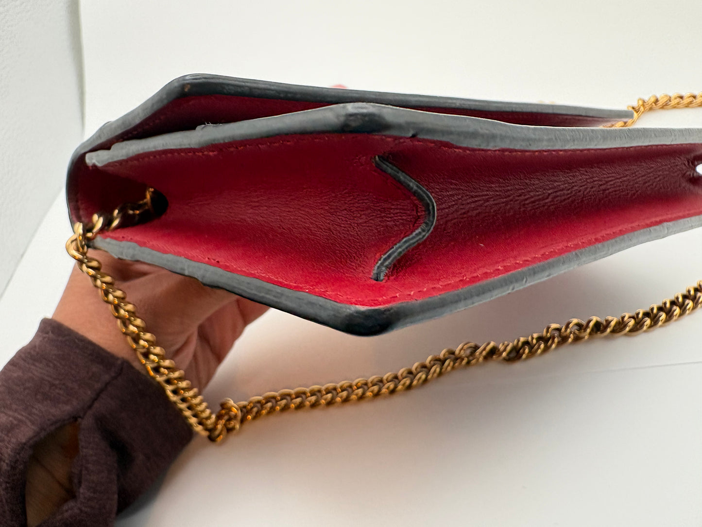 Gucci Queen Margaret Bee Chain Wallet / Crossbody Bag Tricolor Leather