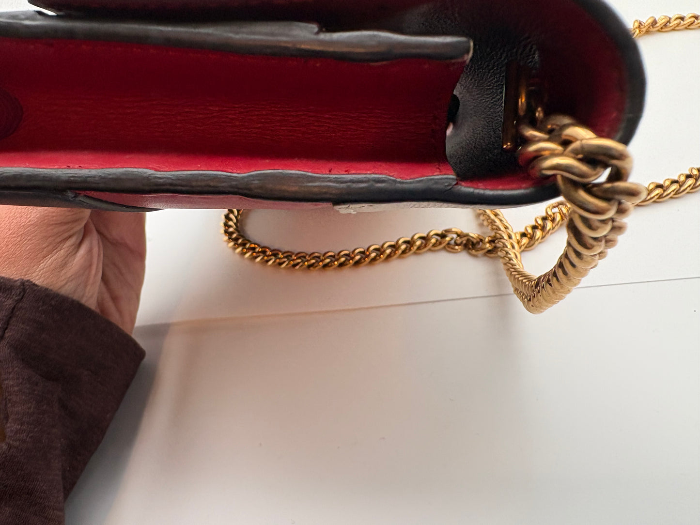 Gucci Queen Margaret Bee Chain Wallet / Crossbody Bag Tricolor Leather