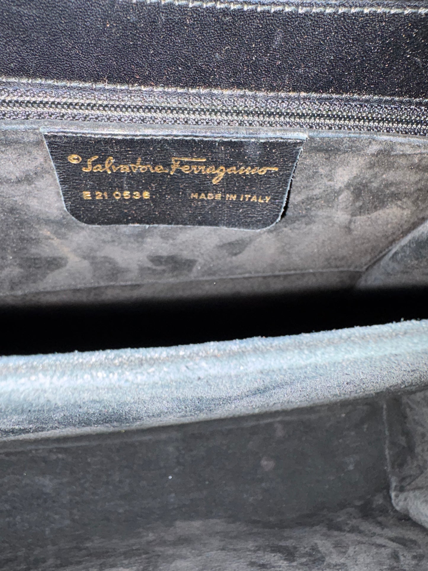 Salvatore Ferragamo Vintage Top Handle Bag Black Lizard Embossed Leather Gancini