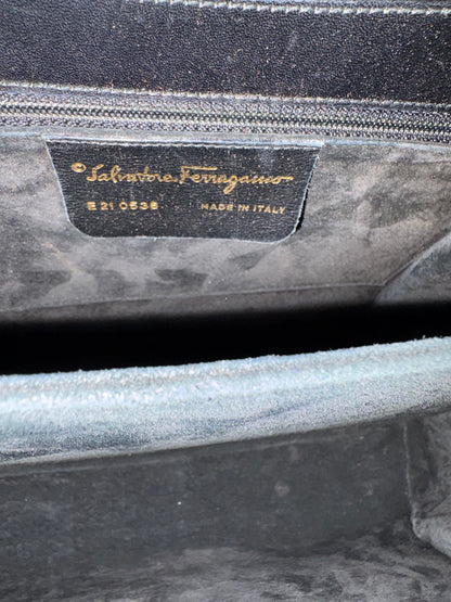 Salvatore Ferragamo Vintage Top Handle Bag Black Lizard Embossed Leather Gancini