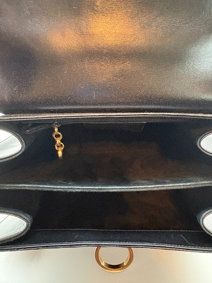 Salvatore Ferragamo Vintage Top Handle Bag Black Lizard Embossed Leather Gancini