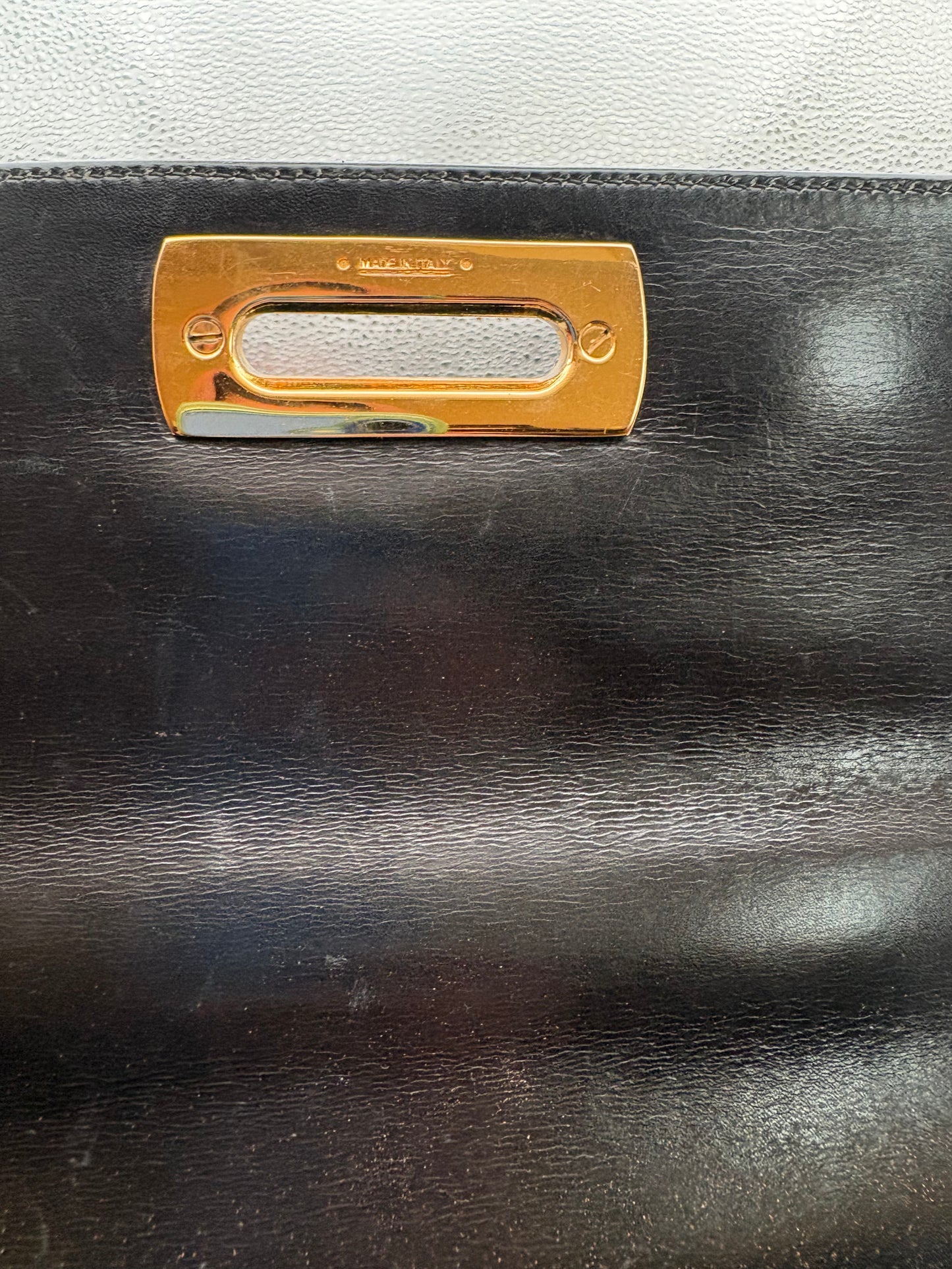 Salvatore Ferragamo Vintage Top Handle Bag Black Lizard Embossed Leather Gancini