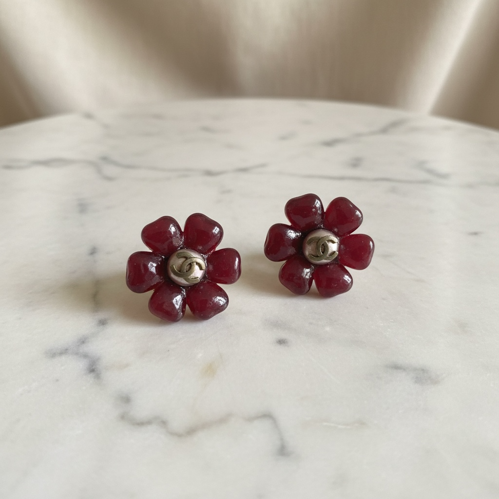 Chanel Camelia CC Earrings – Red Resin (Clip-On)